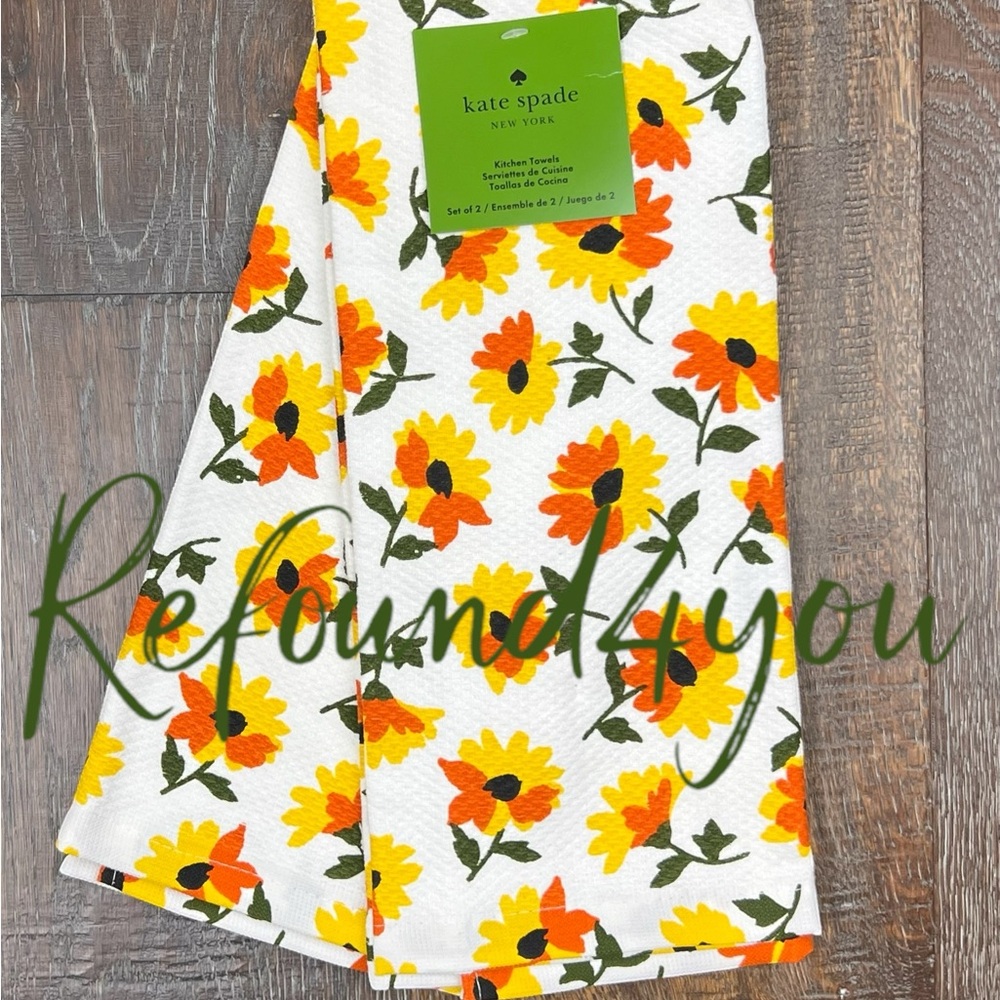 Kate Spade - ‘Pansies - yellow & orange’ Dish Towels (2) NWT.